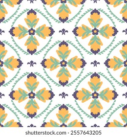 Orange floral digital ikat pattern for creating beautiful fabric designs and other elements of the fashion industry and home interior (wrapping, silk, scarf, clothing, background, carpets, curtains) 