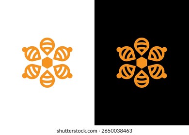 Orange Floral Emblem with Striped Petals