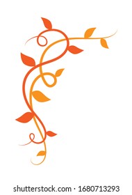 Orange floral frame decoration element, leaves, isolated on white -  Vector