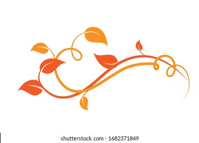 Orange floral frame decoration element, ivy leaves, isolated on white -  Vector