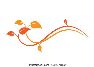 Orange floral frame decoration element, ivy leaves, isolated on white -  Vector