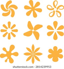 Orange Floral Icon Set, Abstract Petal Shapes, Minimal Botanical Collection, Decorative Flower Symbols for Logos Patterns Crafts Packaging and Posters, Flower Shape