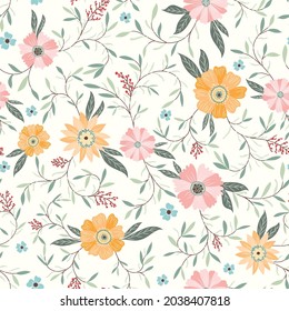 Diseño de patrones florales anaranjados para tela, textil, estacionario, embalaje, papel pintado, papel pintado, libro de raspado digital.