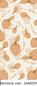 Orange floral pattern with leaves and berries. Autumn mood wallpaper on the pastel background. Great for wrapping paper, phone cases, textile design.
