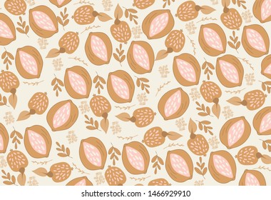 Orange floral pattern with leaves and berries. Autumn mood wallpaper on the pastel background. Great for wrapping paper, phone cases, textile design.