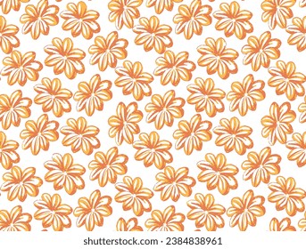 orange floral seamless pattern  isolated on white background raster illustration, can be used for textile.