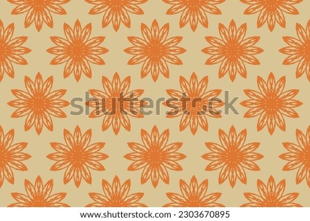 Orange floral seamless pattern on yellow background, Traditional ethnic pattern on yellow background, Aztec abstract vector pattern for
