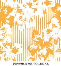 Orange Floral seamless pattern with striped background for fashion textiles and graphics
