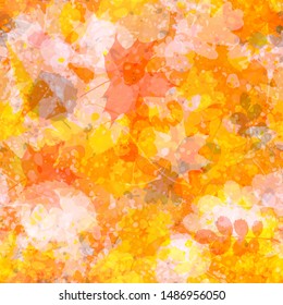 Orange floral seamless texture. Fallen leaves. Abstract vector background for web page, banners backdrop, fabric, home decor, wrapping. Watercolor effect