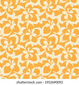 Orange Floral tropical botanical seamless pattern dotted background for fashion textiles and graphics