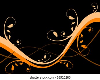 An orange floral vector illustration in landscape orientation on a black background with room for text