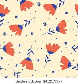 orange flower branch drawing minimalist modern print seamless pattern background 