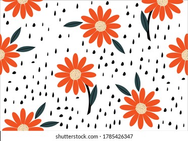 orange flower daisy hand drawn vector style chamomille