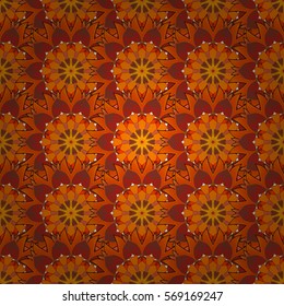 orange flower geometry pattern. red background. vector illustration. Radial gradient shape.