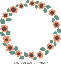 orange flower with green leaves wreath for decoration on nature and summer seasonal.