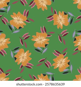 Orange Flower with Leaves Vintage Background
