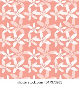 Orange flower lino-cut seamless pattern