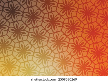 Orange flower pattern line hexagon background. vector illustration.