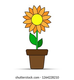 orange flower in a flower pot, simple drawing
