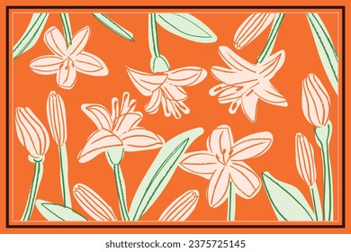 Orange Flower Sketch Scarf Design Graphic Hand paintings