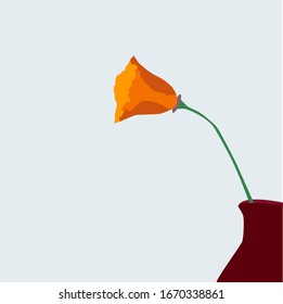 Orange flower in vase, illustration, vector on white background.