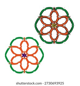 Vector de flor de naranja. Símbolo de hoja verde. Ornamento floral brillante. Elemento botánico de la naturaleza. EPS 10.