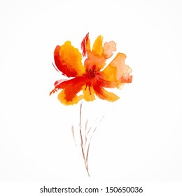 Orange flower. Watercolor floral illustration. Floral decorative element. Vector floral background.