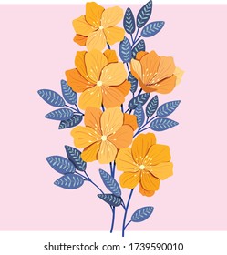 Orange flowers blooming. Vector drawing