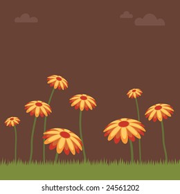 orange flowers in brown landscape, easily editable for color change.