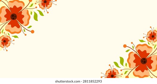 Orange Flowers Corner Border Blank Business Card