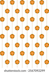 orange flowers and dots on white background. Simple floral geometric vector seamless pattern. For fabric prints, textile products, packaging, stationery.