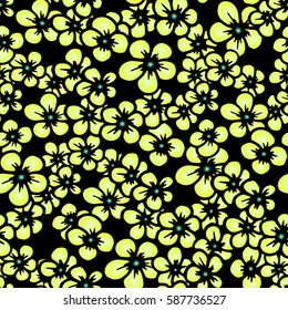 Orange flowers festive seamless pattern. Hand-drawn sketch cute little flowers. Bright colors, perfect backdrop for greeting or invitation card, wedding decorations or textile design.