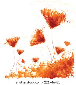 orange flowers field textured vector background