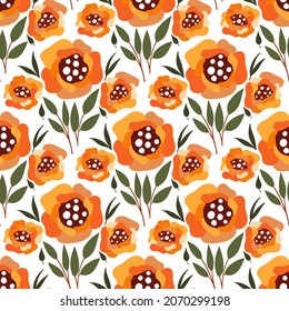 Orangefarbene Blumen. Blumennahtloses Muster mit Rose. Einzeln auf weißem Hintergrund.