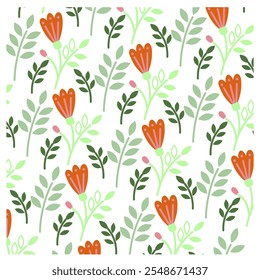 orange flowers and green leaves pattern
