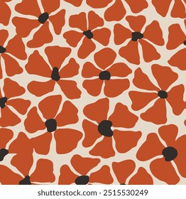 Orange flowers, hand drawn pattern.