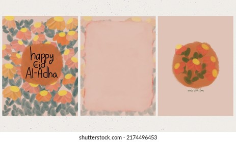 Orange flowers in illustration set for Eid Adha. For wallpaper, background, social media posts, book covers, notebooks design idea, card invitation. Aesthetic concept