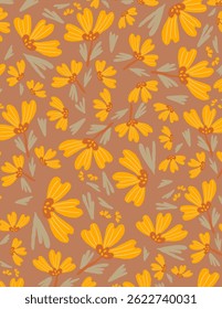 orange flowers and leaves pattern on white background, illustrations vector, aesthetic for wallpaper, wall decor, templates covers, art prints. Aesthetic