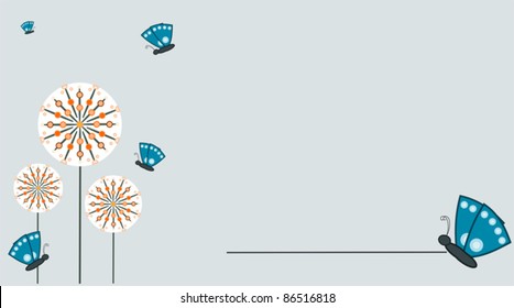 Orange flowers and little blue butterflies