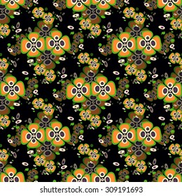 orange flowers on a black background seamless pattern