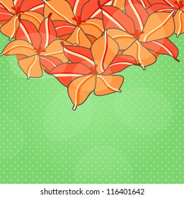 Orange Flowers on Green Background. Vector Autumn Floral Card