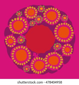 Orange flowers on the pink background. Vector image.