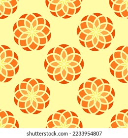 Flores de color naranja sobre fondo amarillo sin costuras. Mejor para textiles, papel pintado, decoración de casa, papel de envoltura, paquete y diseño web.