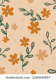 Modalidades de flores de color naranja con hojas sobre fondo naranja claro, ilustraciones, estética vectorial para papel pintado, decoración de pared, cubiertas de plantillas, impresiones de arte