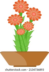 Orange flowers in pot, illustration, vector on a white background.