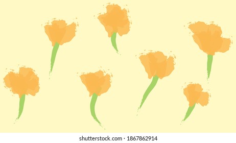 Orangefarbene Blumen sind auf hellem Hintergrund verstreut
