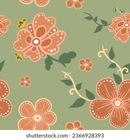 Flores naranjas patrón sin fisuras plantas tropicales y hojas. Fondo de patrón tropical vectorial sin costura floral