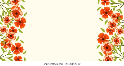 Orange Flowers Side Border Blank Business Card Design