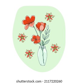 Orange flowers in a vase. Design for invitations and greeting cards. 