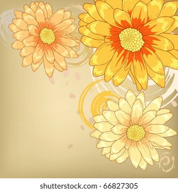 Orange flowers with vector ornament designs for greeting cards